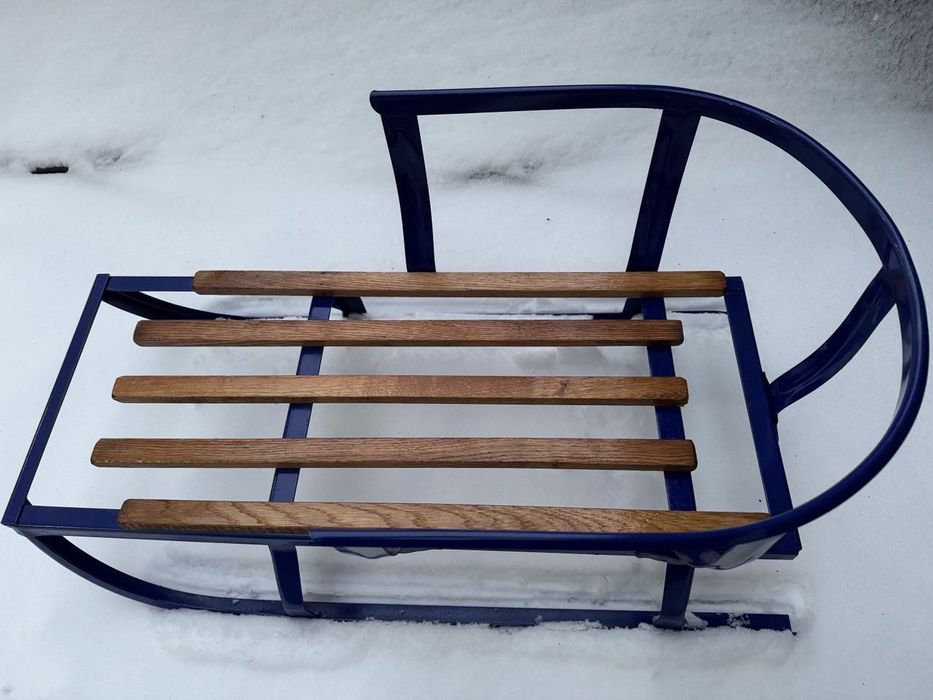 Санки сталеві з дубовими планками + спинка та мотузка