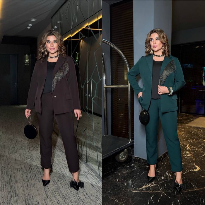 Женский брючный костюм 48-58 батал Жіночий костюм брючний шоколад