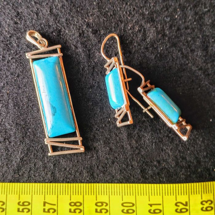 Srebrny komplet Turkusy - zawieszka, kolczyki, pierścionek - styl Boho