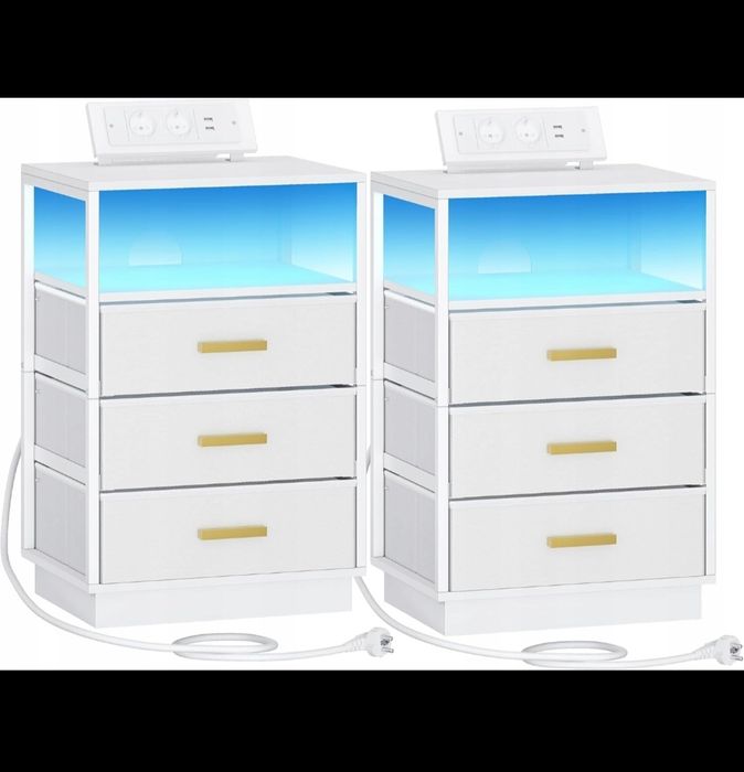 Szafka nocna stolik boczny nocny z listwą zasilającą z LED ZESTAW 2 SZT