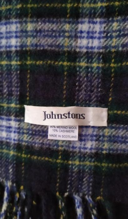 Вовняний теплий синій шарф Johnstons теплый шерстяной шарф клетка