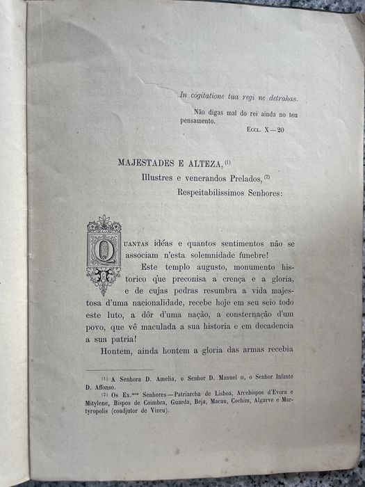 No Templo dos Jeronymos - Oração Funebre 1908 ao Rei e Principe Real