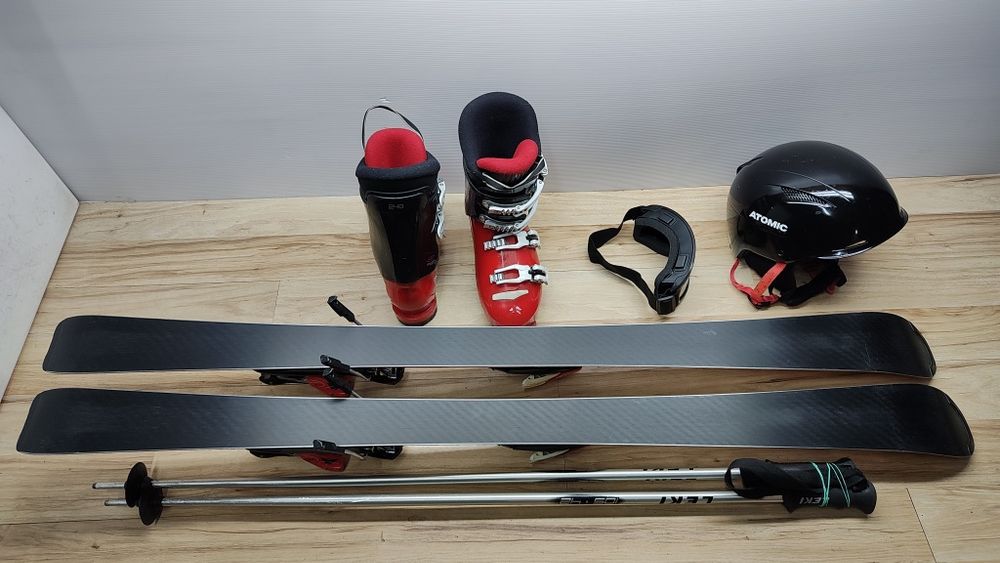Komplet Narty 130 cm ATOMIC edge Buty r-38 Kijki Kask Gogle