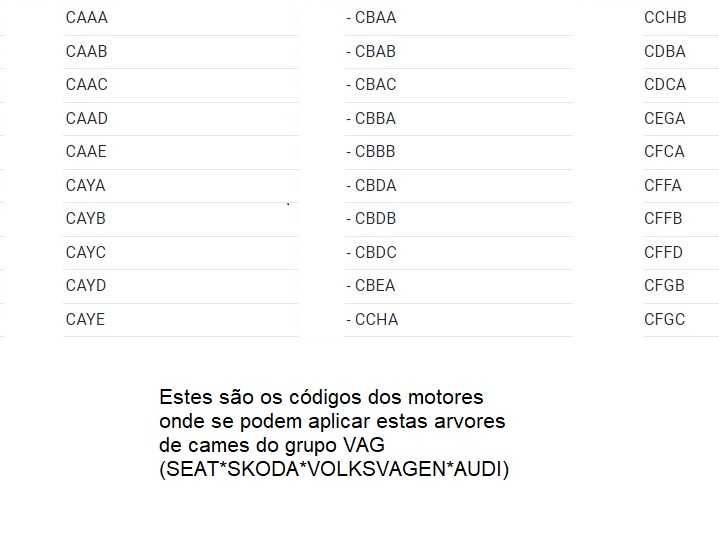 Arvore de cames Volkswagen 03L109022 e 03L109022D