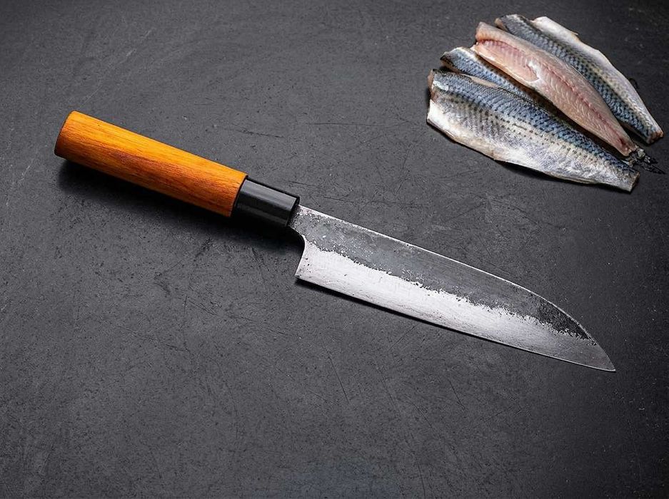 Japoński Nóż Funayuki/Santoku Tosa Tamashii 170mm Kurouchi Stal Węglowa Aogami Vintage
