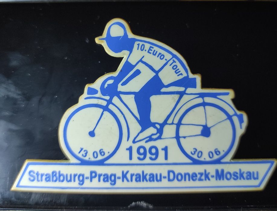 Знак міжнародної велогонки Страсбург-Прага-Краків-Донецьк-москва. 1991