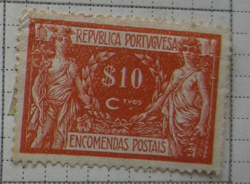 Filatelia selo Portugal Encomendas Postais Comércio Indústria 1922 10$