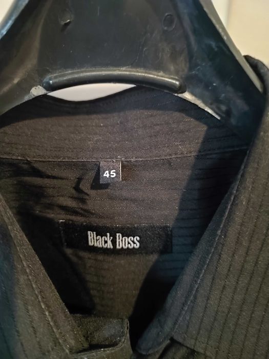 Czarna koszula męska r.45 w prążki długi rękaw