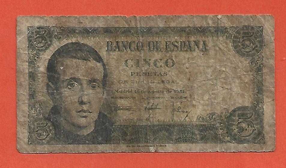 Espanha Nota de 5 Pesetas 1951.