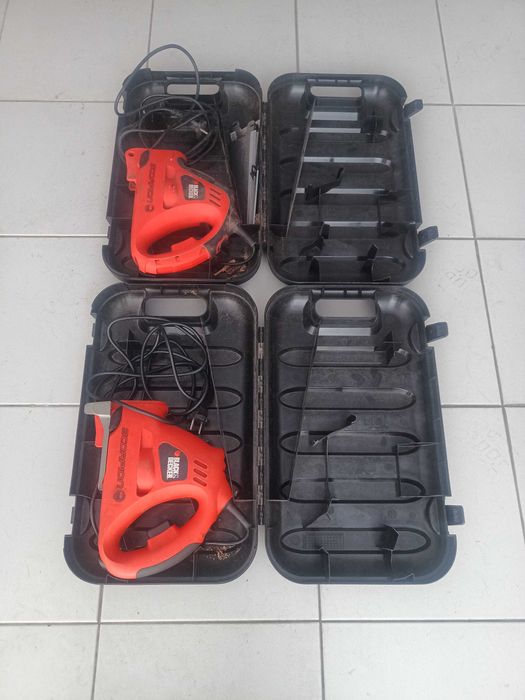 6 laminas  escorpiao, duas malas e  duas serras black decker para peças