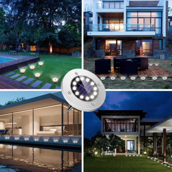 LAMPA LAMPKI OGRODOWE Świecący DYSK 16 LED Solarne Gruntowe - 12 Sztuk