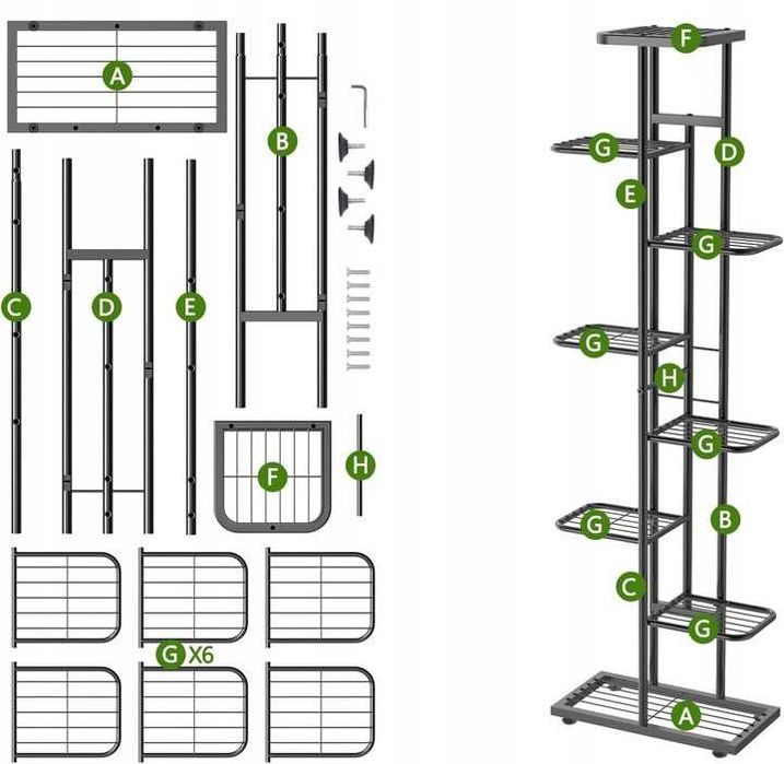 Kwietnik Stojący Metalowy 8 Poziomów Regał Na Doniczki Kwiaty