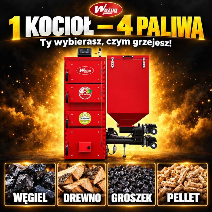 Kocioł piec c.o. 10kW na węgiel drewno pellet groszek 4 certyfikaty gratis pompa i dostawa