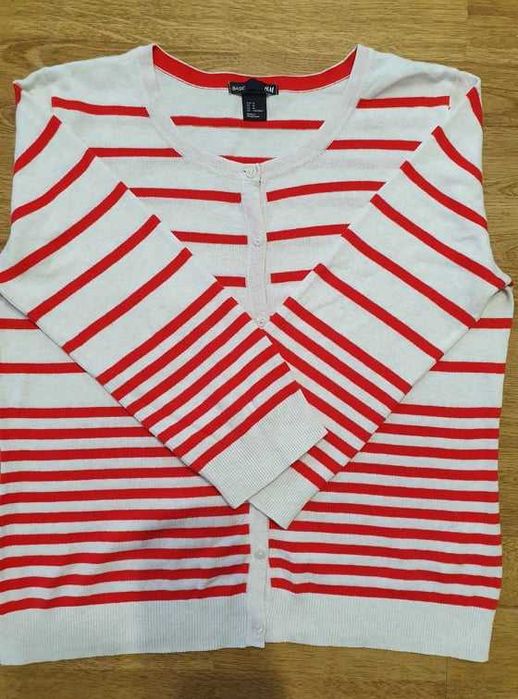 Sweterek biały w czerwone paski, H&M, rozm. M