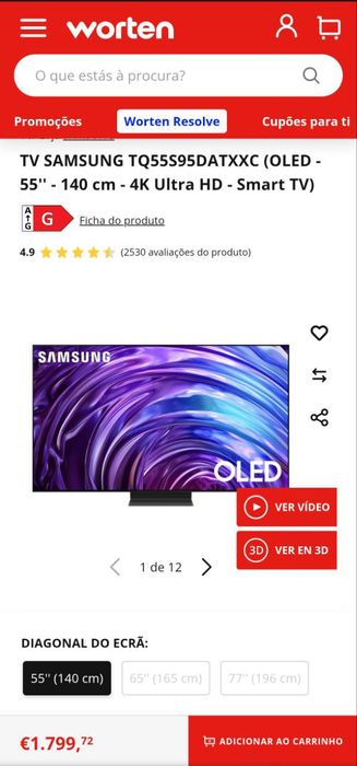 TV Samsung 55" OLED 4K S95D