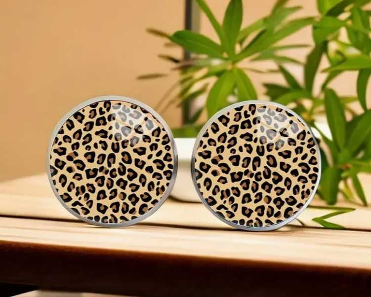 Kolczyki sztyft sztyfty okrągłe panterka cętki wiosenny hit