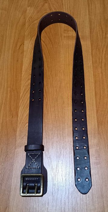 Pas wojskowy 100% naturalna skóra HAND MADE metalowe okucia 112,5 cm