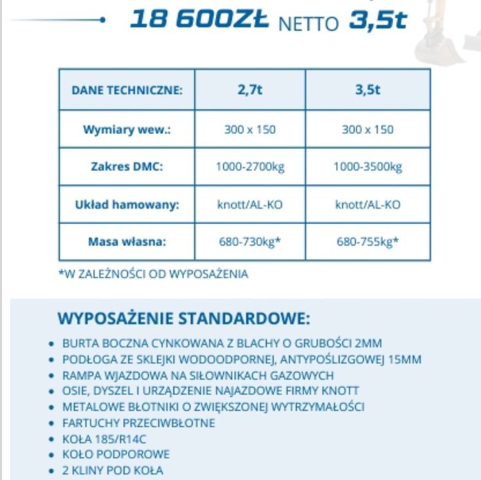 Przyczepa pod koparkę  promocja Tantus platforma 300x150 3,5T