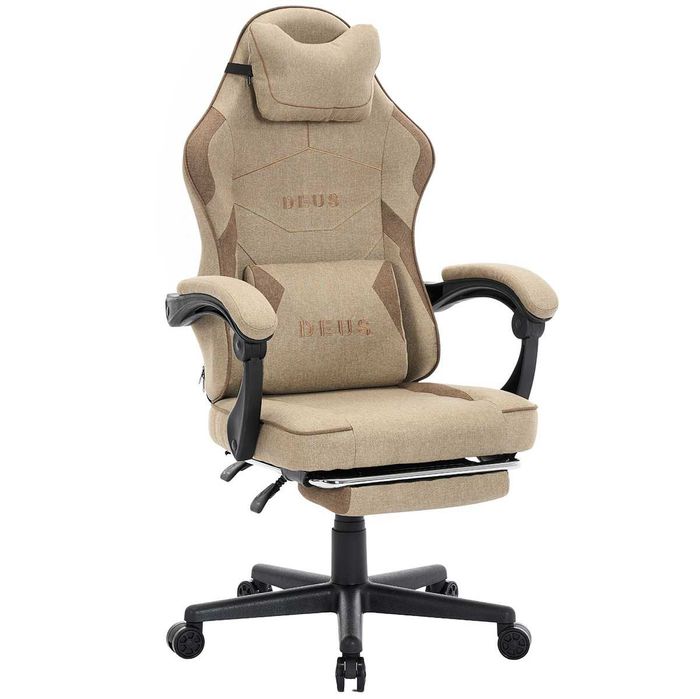 Fotel gamingowy DEUS EDGE Beige – Idealny do pracy i gier Ciche kółka