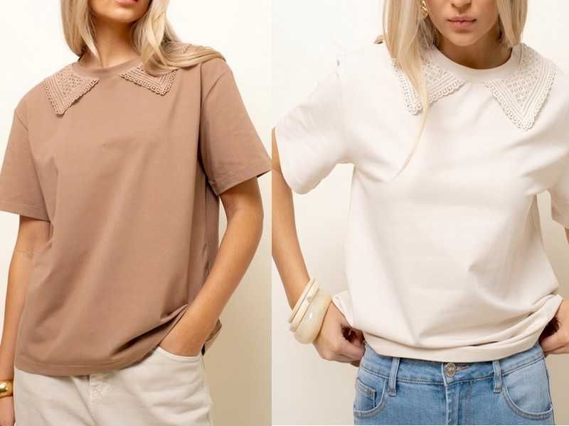 Rezerwacja Lemonada nowa kolekcja t-shirt biały z  kołnierzykiem polo