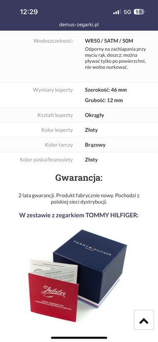 Zegarek Tommy Hilfigher złoty