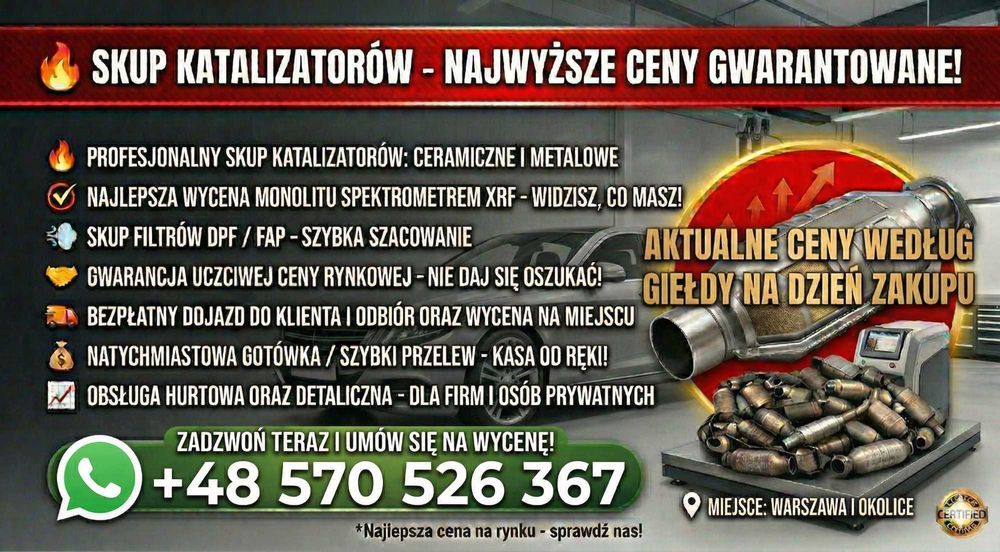 Skup Katalizatorów i DPF Najwyższe Ceny 10 lat doświadczenia Dojazd