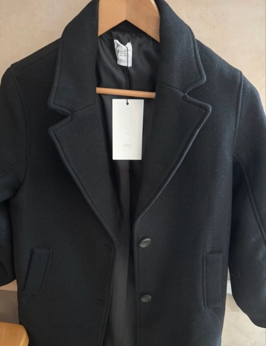 Płaszcz czarny, zara, wełna, rozm. S/M, Zara, nowy wełniany