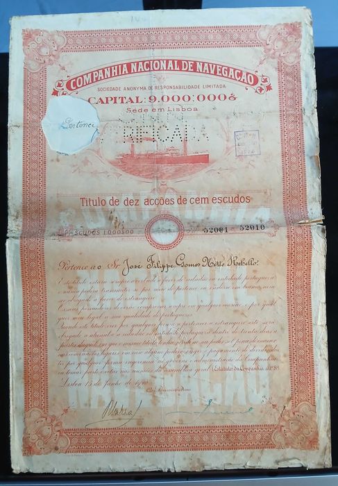 Acções da Companhia Nacional de Navegação - 1918 / 1926