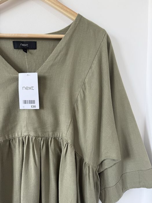 Next krótka sukienka lniana khaki