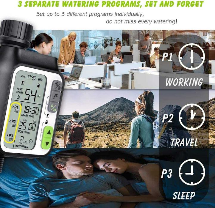(NOVO) Programador de rega automática para jardim, 3 programas
