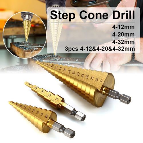 3 brocas escalonadas em titânio (cónicas) novas