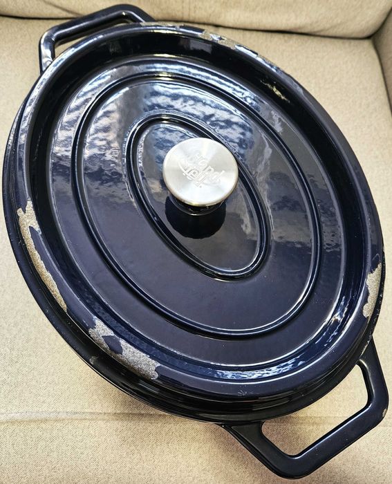 GRAND FEU 5,6L Owalny Żeliwny Garnek z Pokrywką i Szerokimi Uchwytami