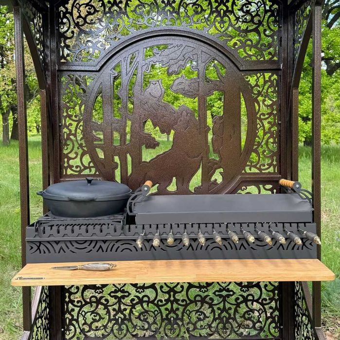 Мангал с крышей и полочкой "Хантер", для дома, дачи, на подарок, 4мм