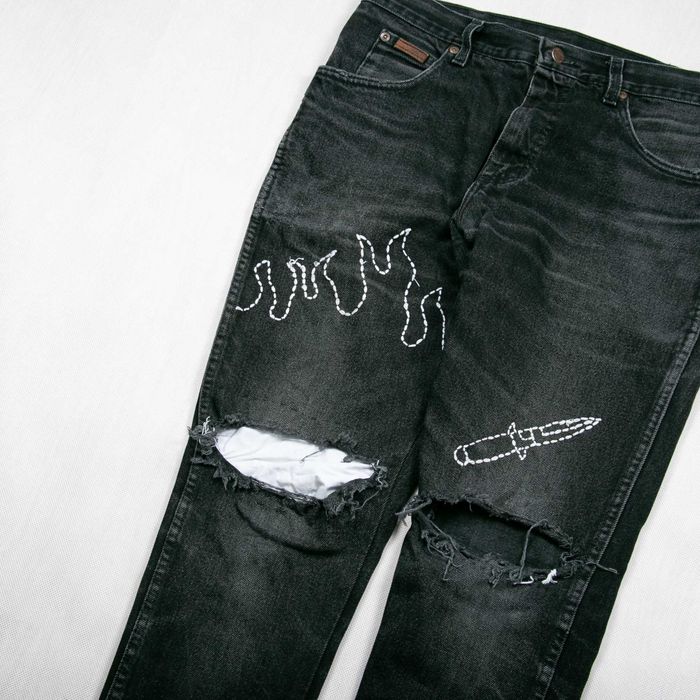 Wrangler Hellboy custom jeans spodnie 32/32us washed distressed
