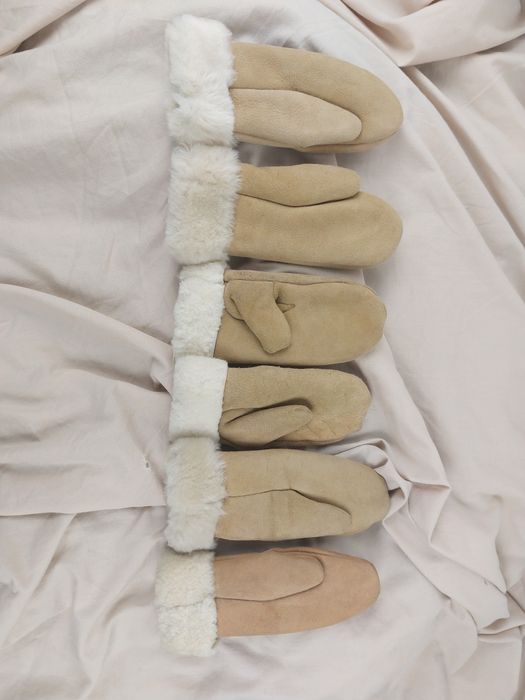 3 pares luvas em pele com pelo - criança