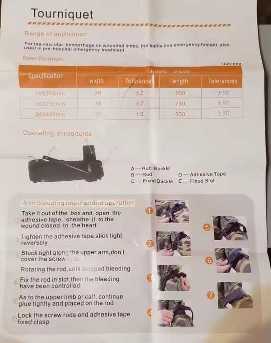 Taktyczna opaska uciskowa, staza ratunkowa 75cm.
