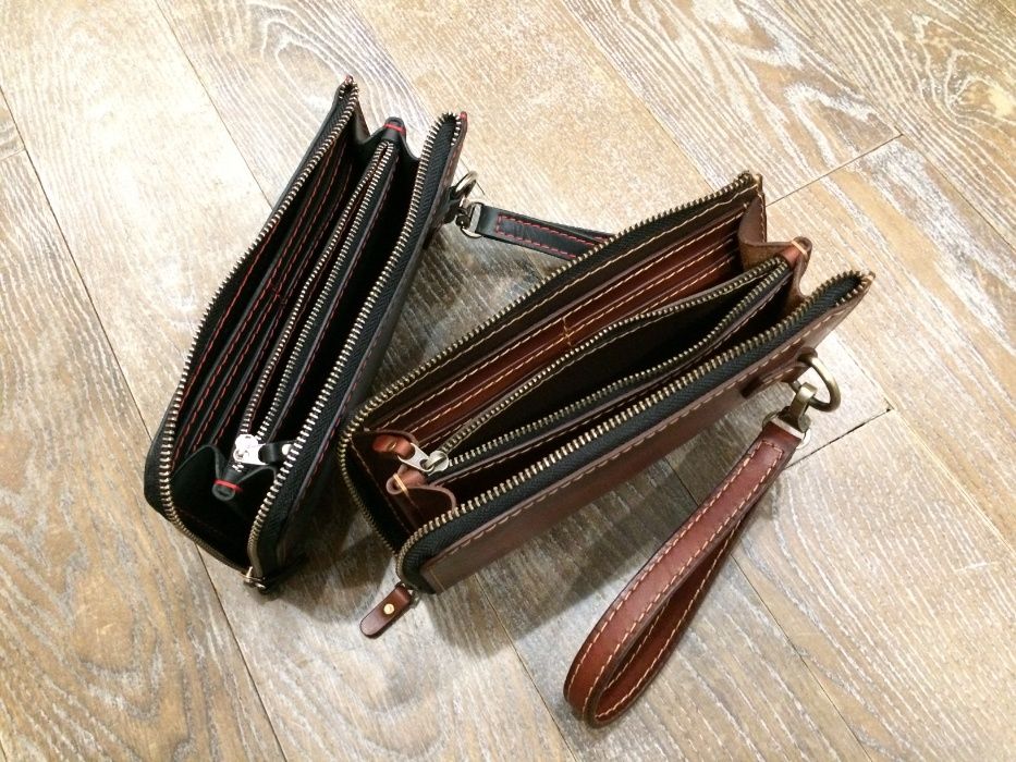 Клатч, кошелек, барсетка на молнии ручной работы из натуральной кожи