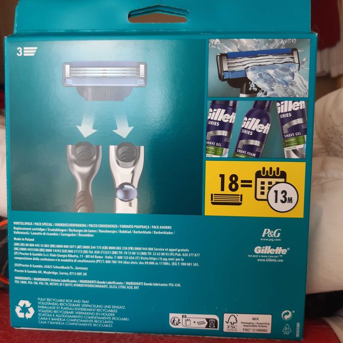 Gillette Mach3 Nowe.! Orginalne..! wkłady do maszynki, Pakiet 18 szt ..1