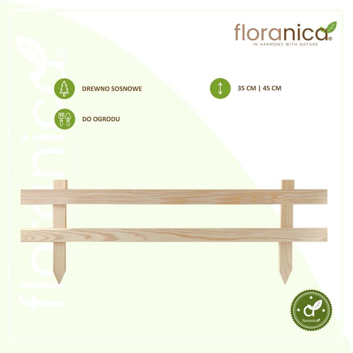 Płotek drewniany. Drewniana palisada ogrodowa. Floranica. Producenta