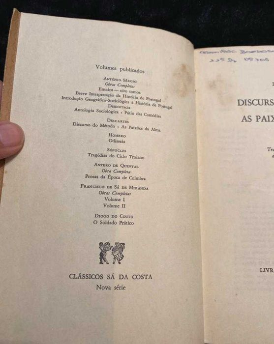 Descartes – Discurso do Método / As Paixões da Alma, Clássicos Sá da Costa 9.ª edição 1980