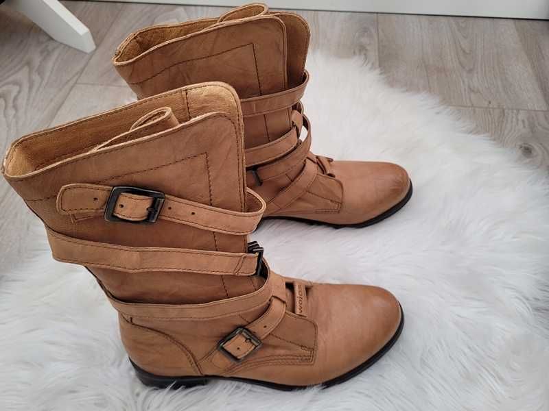 Brązowe (camelowe), skórzane buty / botki / workery, Wojas 37