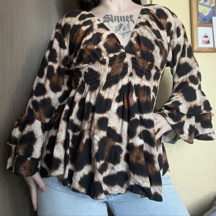 Бохо  вінтажна леопардова блуза  McBling Y2K Zara style
