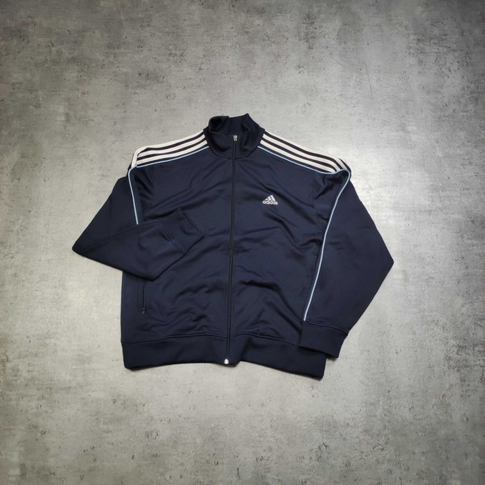MĘSKA Bluza Rozpinana Granatowa Duże Logo Haft Adidas 3Paski Wiatrówka