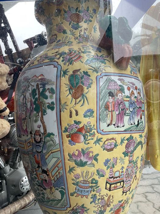 Vaso oriental kaolin clay blue pigment art work 79 cm discrição abaixo