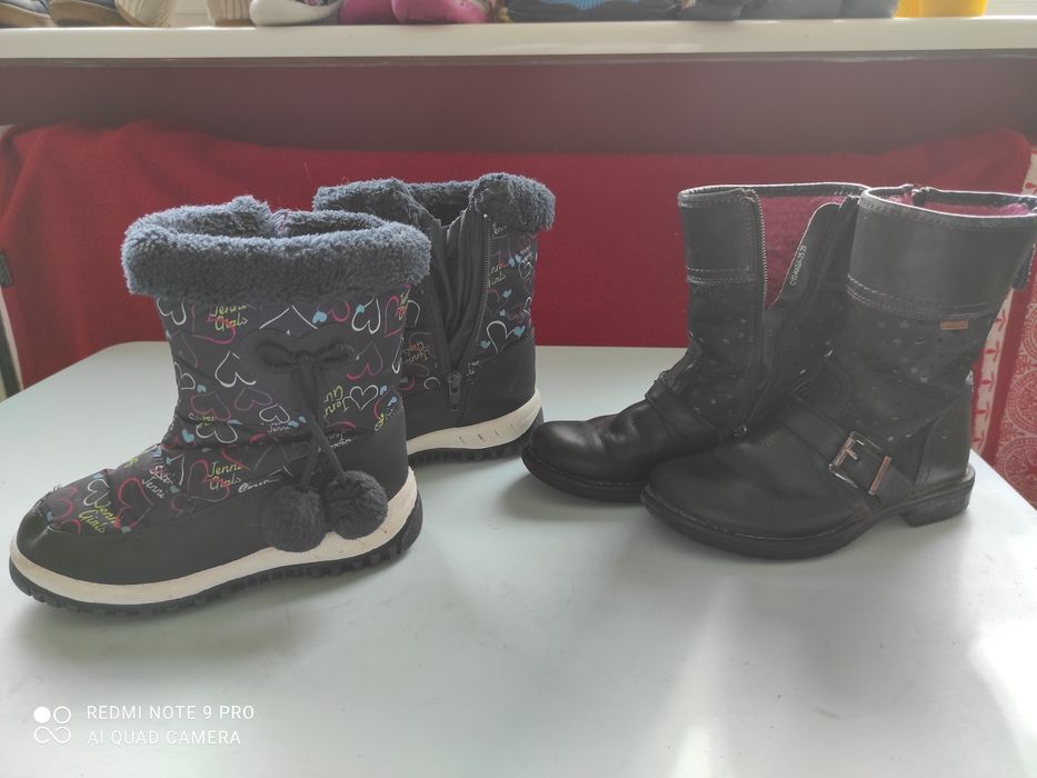 Śniegowce w serduszka i skórzane buty zimowe Lasocki roz. 29 19cm