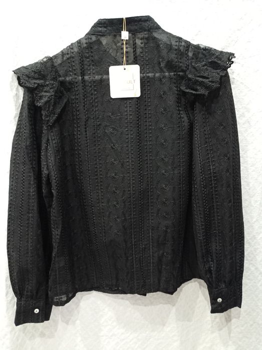 Czarna koszula koronkowa z koralikami nowa retro M/L