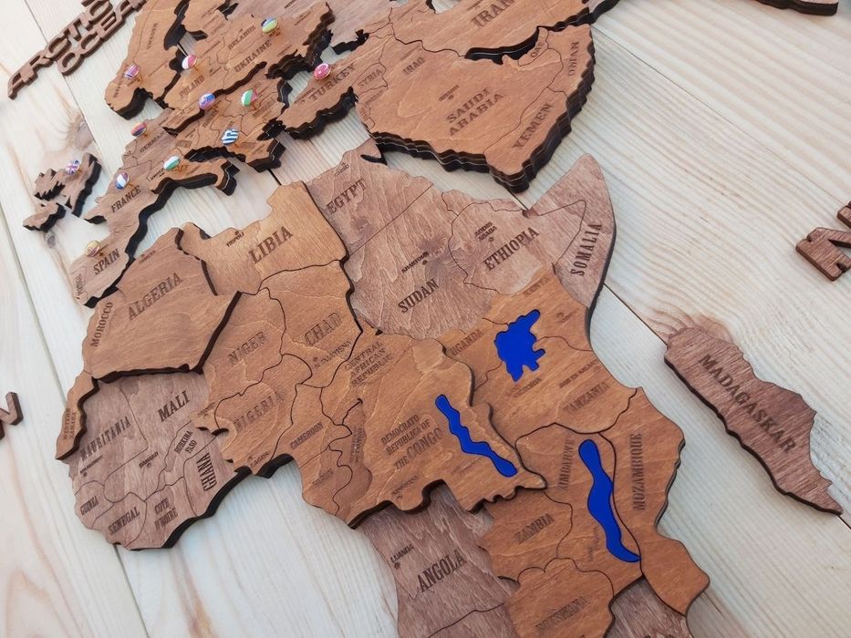 Інтерьерна Дерев'яна Мапа Світу. Подарунок дитині. Декор дитячої