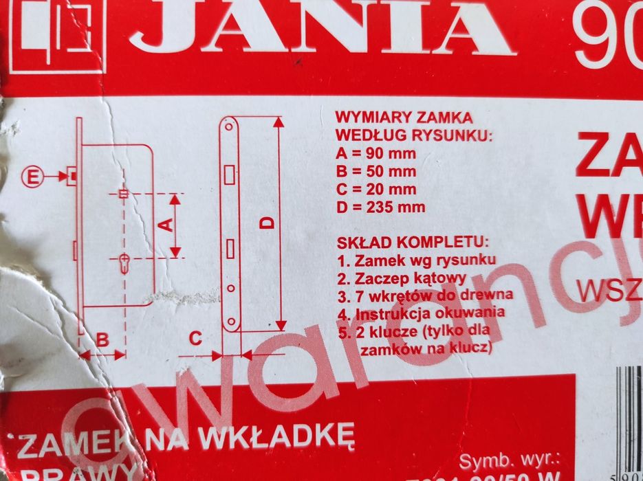 Zamek do drzwi wpuszczany Jania 90/50