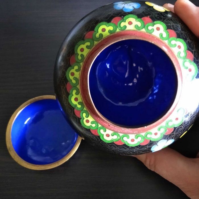 Клуазоне чайная банка антикварная 13см перегородчатая эмаль олд. Китай