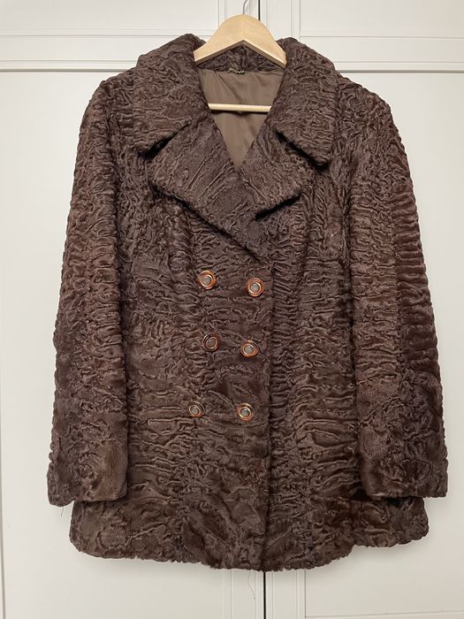Vintage czekoladowe futro z karakułów eleganckie retro